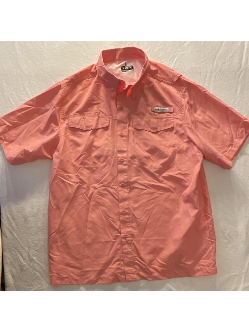 Habit Men's Pink /salmon Short Sleeve Fishing Shirt UV Protection Lightweight L